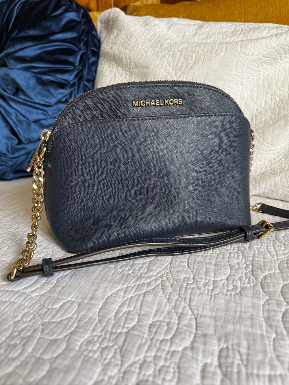 Michael Kors Navy Saffiano Crossbody with Gold Hardware